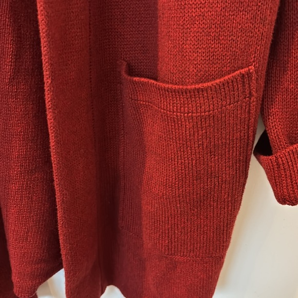 Poetry long cardigan,organic cotton,chili red, long,front pockets, size 12 - Picture 6 of 9
